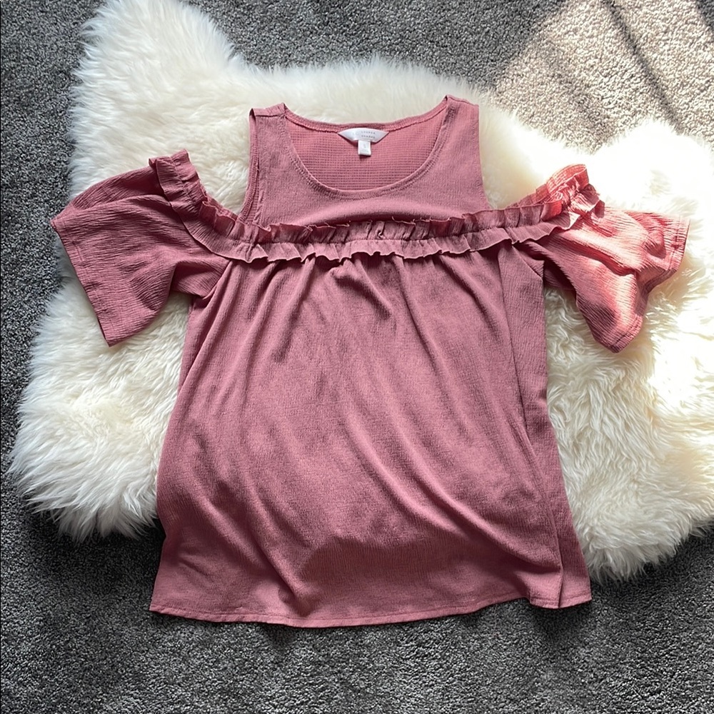 LC Lauren Conrad Dusty Rose Ruffle Cold Shoulder Blouse